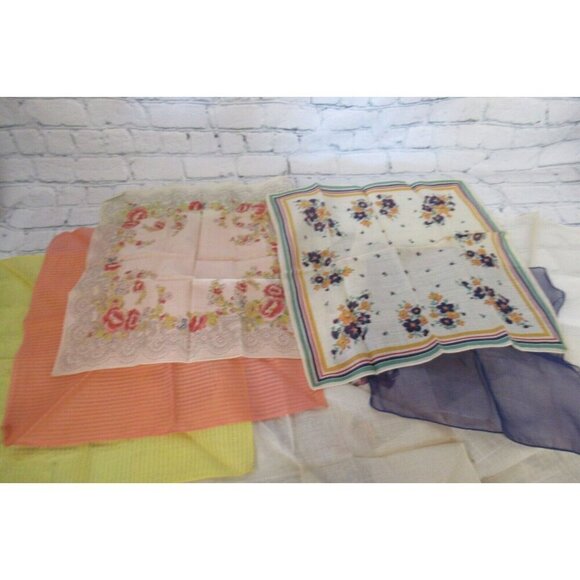 Unbranded Accessories - Vintage MCM Handkerchiefs Lot 10 Lace Embroidered Prints Solids Mix Some In Box